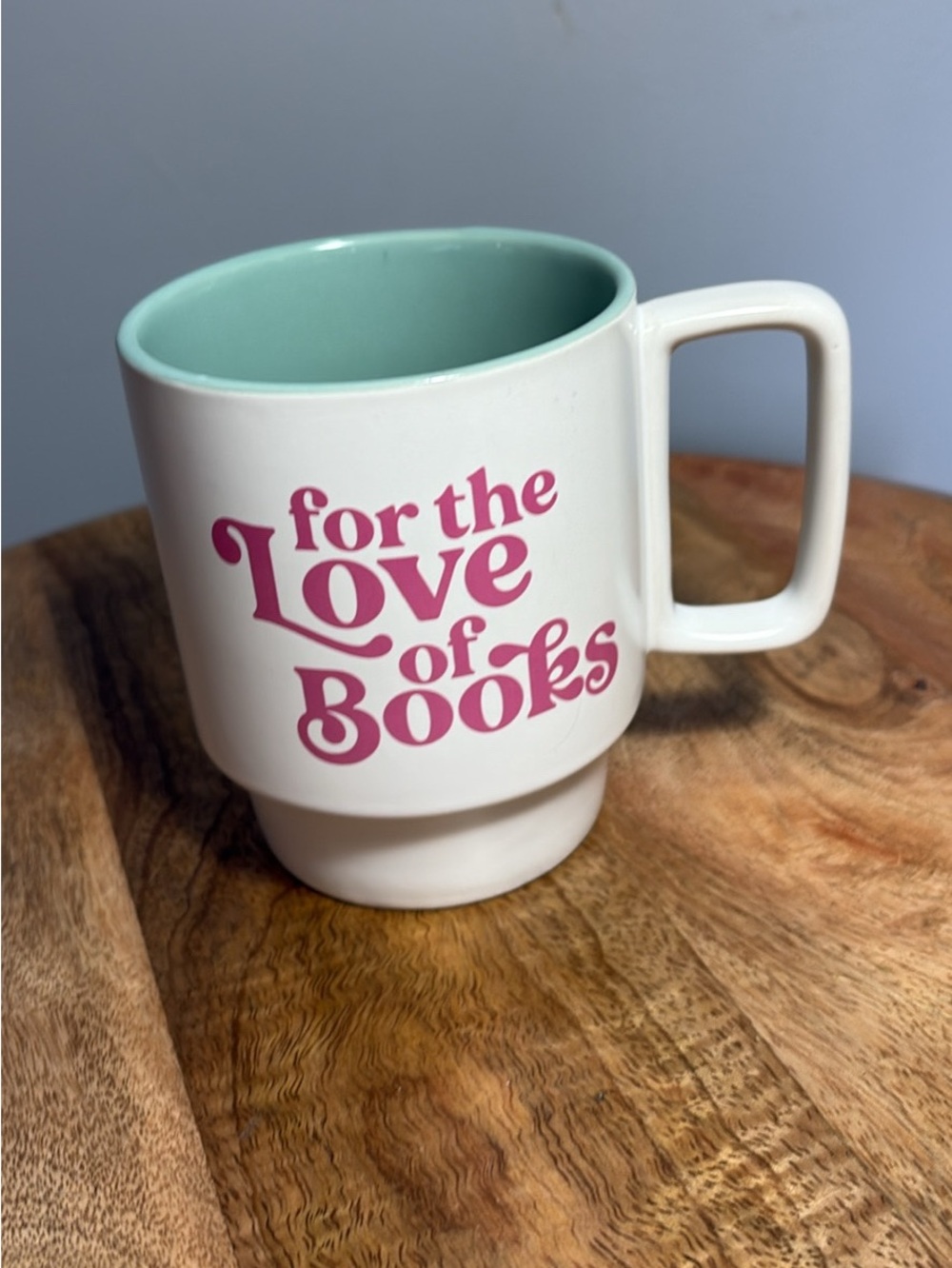 For the Love of Books White Ceramic Mug with Mint Interior